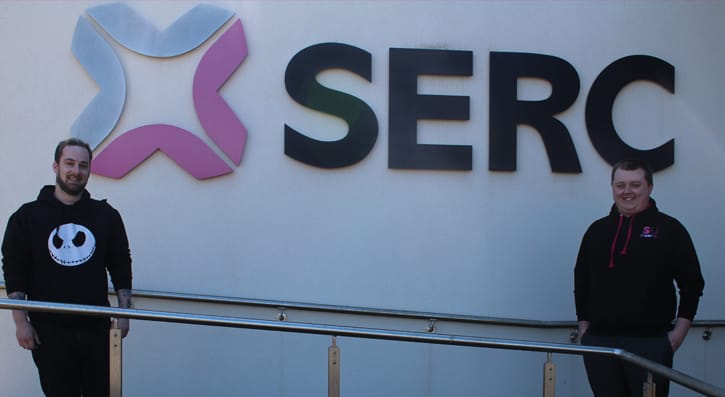 Steven Jones and Ross Currie beside a serc logo